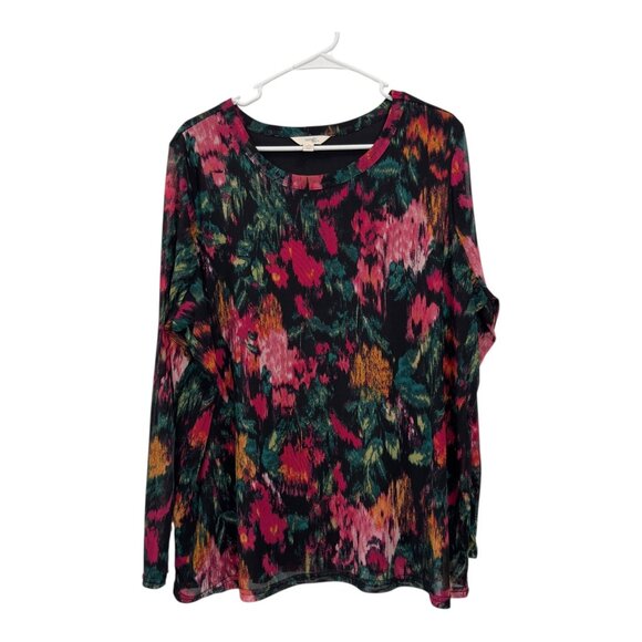 Terra & Sky Women Plus Size 1X Long Sleeve Floral Top Blouse Stretch Mesh Lined - Picture 10 of 10